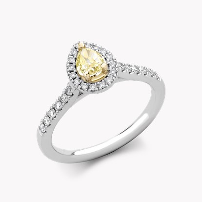 Celestial Collection Fancy Light Yellow-Green Pear Diamond Ring 0.36ct in Platinum