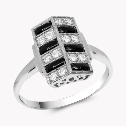 Art Deco Style Brilliant Cut Diamond and Black Onyx Cocktail Ring
