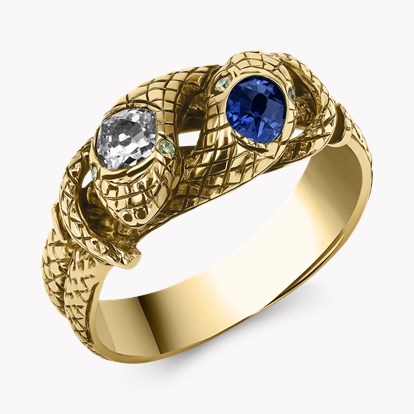 Belle Epoque Sapphire and Diamond Entwined Snake Ring in 18ct Rose Gold