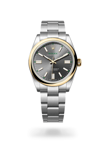 Oyster Perpetual 41 * Oyster, 41 mm, Oystersteel and yellow gold with a Slate Domed bezel and Oyster, three-piece solid links bracelet