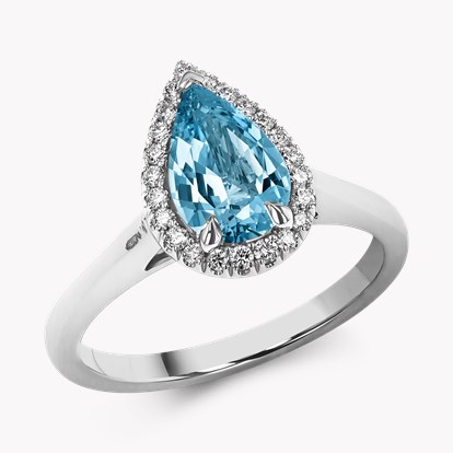 Pear Shape Aquamarine and Diamond Ring 1.22ct in Platinum