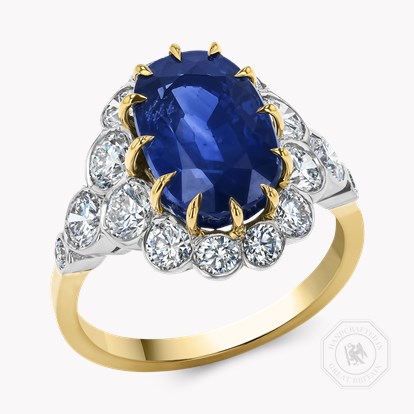 Oval Cut 6.63ct Sapphire and Diamond Cluster Ring in 18ct Yellow Gold and Platinum