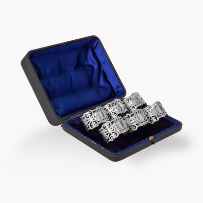 Silver Set of Six Numbered Decorative Napkin Rings