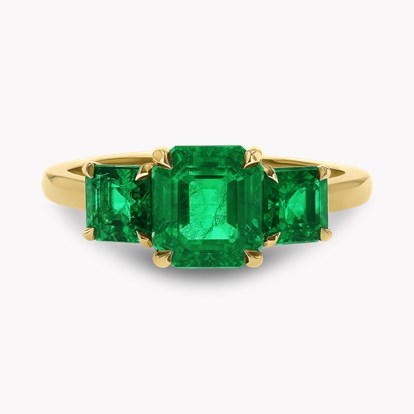 Emerald Cut 2.48ct Zambian Emerald Three Stone Ring
