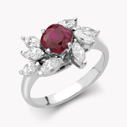 Contemporary Burmese Ruby and Diamond Firework Ring 1.29cts in 18ct White Gold