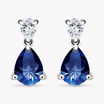 Pear Cut Blue Sapphire Earrings 1.76ct in White Gold