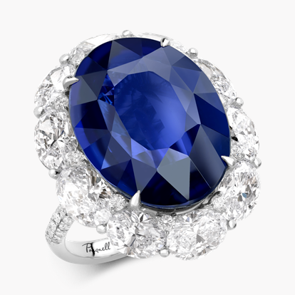 Masterpiece 21.46ct Sri Lankan Sapphire and Diamond Cluster Ring in 18ct White Gold