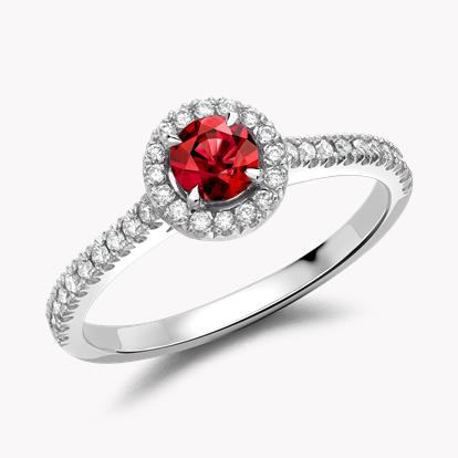 Round Brilliant Cut Ruby Ring 0.37ct in 18ct White Gold