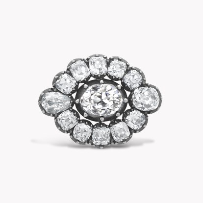 Late Georgian Oval Shaped Diamond Brooch in Yellow Gold & Silver