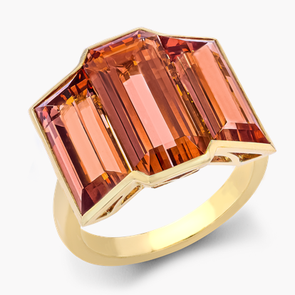 Masterpiece Imperial Topaz Three Stone Kingdom Setting Ring 15.43cts in 18ct Yellow Gold 