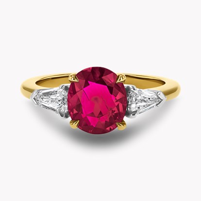 Oval Cut 2.08ct Ruby and Diamond Three Stone Ring
