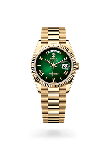 Day-Date 36 * Oyster, 36 mm, yellow gold with a Champagne-colour Fluted bezel and President, semi-circular three-piece links bracelet