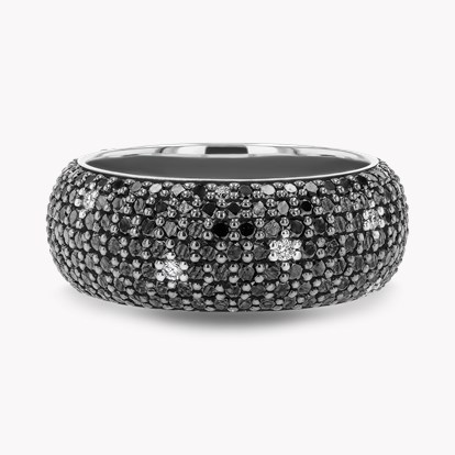 Wide White and Black Diamond Midnight Dress Ring in 18ct White Gold