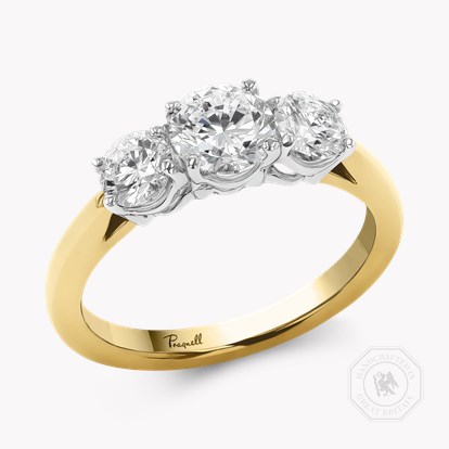 Classic 1.30ct Diamond Three Stone Ring in 18ct Yellow Gold and Platinum