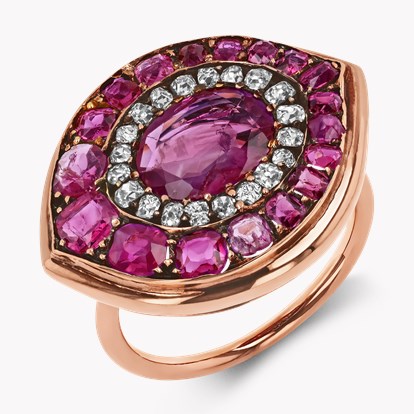 Art Deco Ruby Cluster Ring 1.20ct in 18ct Rose Gold