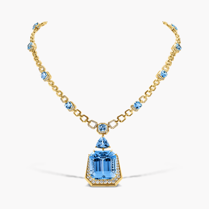 Lukusuzi Emerald Cut Aquamarine Pendant Necklace 44.77ct in 18ct Yellow Gold