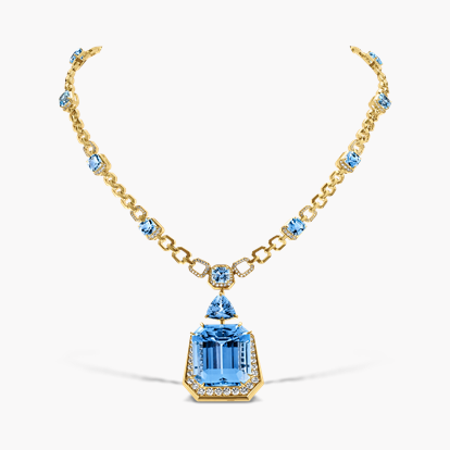 Masterpiece 44.77ct Lukusuzi Aquamarine and Diamond Cluster Pendant in 18ct Yellow Gold