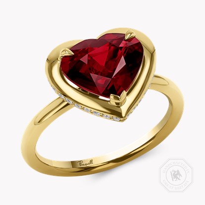 Skimming Stone 3.01ct Heartshape Mozambique Ruby and Diamond Ring in 18ct Yellow Gold