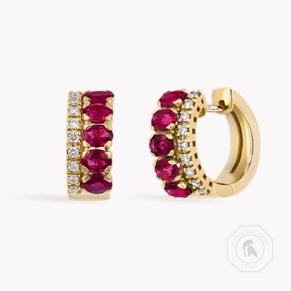 Oval Cut 1.84ct Ruby and Diamond Hoop Earrings