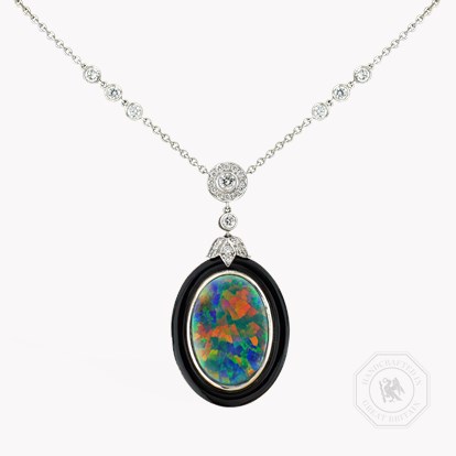 Cabochon Black Opal Pendant 5.32ct in 18ct White Gold