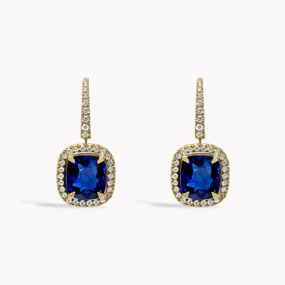 Cushion Cut 4.07ct Sri Lankan Sapphire and Diamond Drop Earrings