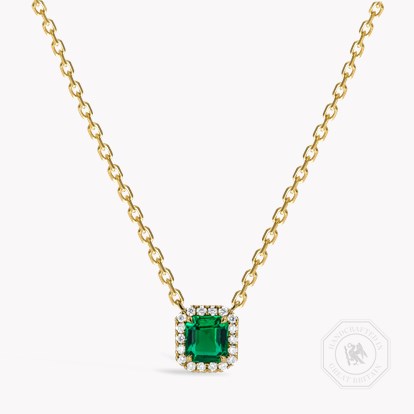 Octagonal Cut 0.62ct Emerald and Diamond Pendant in 18ct Yellow Gold