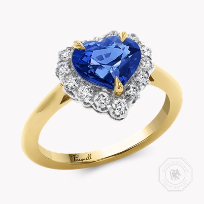Heartshape 2.54ct Sapphire and Diamond Cluster Ring in 18ct Yellow Gold and Platinum 
