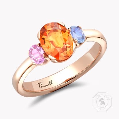 Rainbow Fancy Sapphire Three-Stone Ring 1.94ct in 18ct Rose Gold