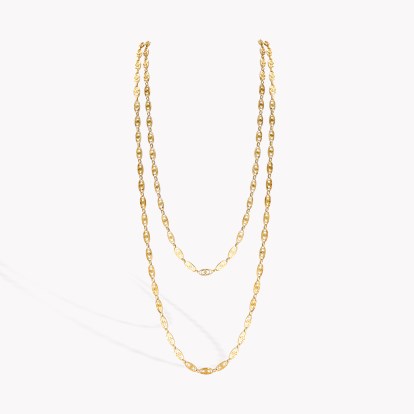 Belle Epoque French Fancy Oval Link 155cm Necklace 18ct Yellow Gold