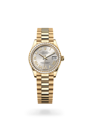 Datejust 31 * Oyster, 31 mm, yellow gold and diamonds with a Red ombré set with diamonds Diamond-set bezel and President, semi-circular three-piece links bracelet
