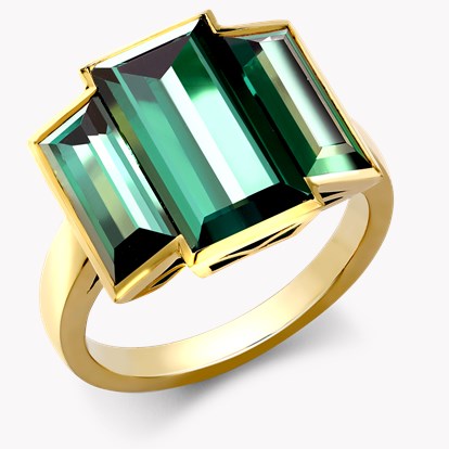 Green Tourmaline Kingdom Ring - 2.5mm Width 8.89ct in 18ct Yellow Gold