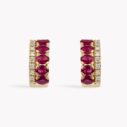 Oval Cut 1.84ct Ruby and Diamond Hoop Earrings