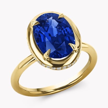 Skimming Stone 4.67ct Oval Sapphire and Diamond Ring in 18ct Yellow Gold