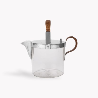Silver George V Mounted Glass Jug with Wicker Handle