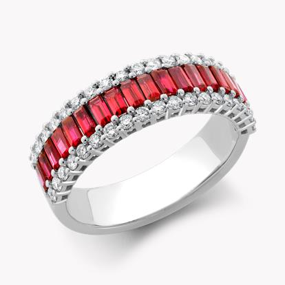 Ruby and Diamond Half Eternity Ring 1.69ct in 18ct White Gold
