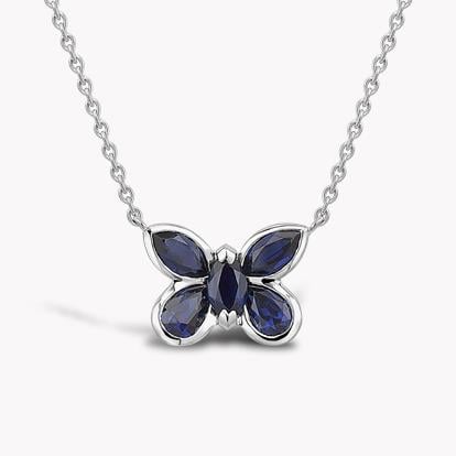 Butterfly Blue Sapphire Pendant Necklace 1.69ct in White Gold
