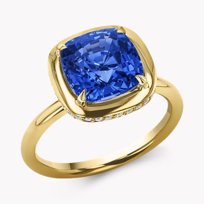 Skimming Stone 4.70ct Sapphire and Diamond Solitaire Ring in 18ct Yellow Gold