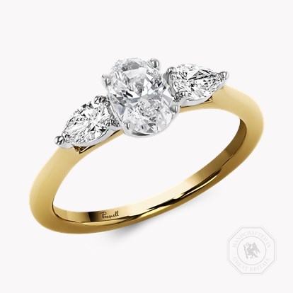 Classic 0.70ct Oval Cut Diamond Three Stone Ring - 2mm Width in 18ct Yellow Gold and Platinum