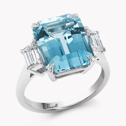 Emerald Cut 5.80ct Aquamarine and Diamond Ring in Platinum