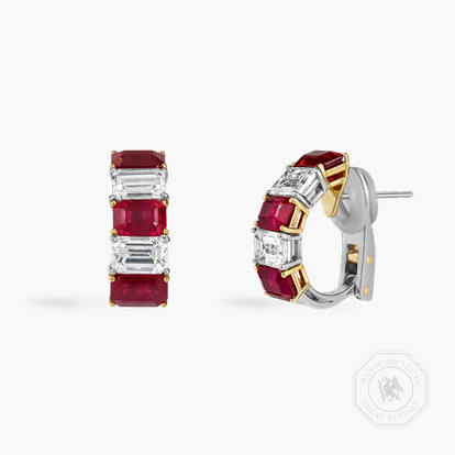 Octagonal Cut 7.63ct Ruby and Diamond Earrings