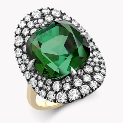 Masterpiece Snowstorm Green Tourmaline and Diamond Ring 15.67ct in 18ct Yellow and White Gold