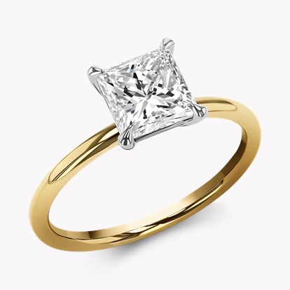 Princess Cut Diamond Solitaire Ring 1.56ct in 18ct Yellow Gold & Platinum