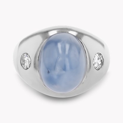 Art Deco Cabochon Cut Star Sapphire and Diamond Ring