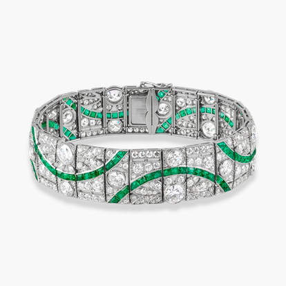Art Deco Old Cut 9.25ct Diamond and Emerald Bracelet