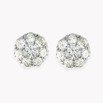 Diamond Cluster Ear Studs in 14ct White Gold