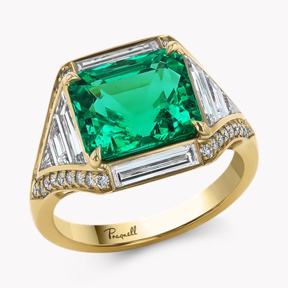 Masterpiece Astoria 4.006ct Octagonal Cut Colombian Emerald Ring in 18ct Yellow Gold
