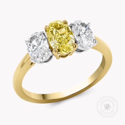 Oval Cut 1.01ct Kimberley Fancy Intense Yellow Diamond Three Stone Ring  in 18ct Yellow Gold