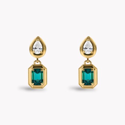 Skimming Stone 2.23ct Lagoon Tourmaline and Diamond Drop Earrings in 18ct Yellow Gold