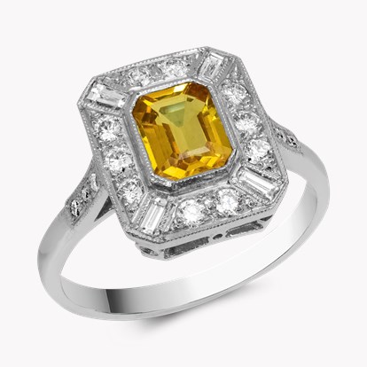 Emerald Cut 1.20ct Yellow Sapphire and Diamond Ring