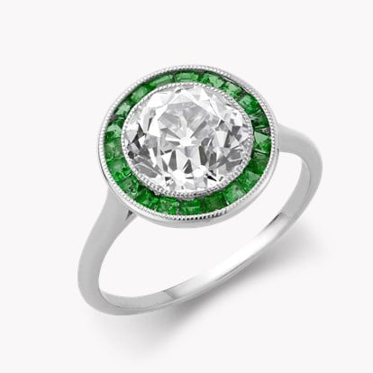 Classic 2.74ct Diamond and Emerald Target Ring in Platinum